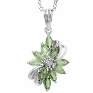 Collana Ciondolo Zaffiro Verde & Diamante 20" in Platino Over Argento Sterling - Foto 1 di 5