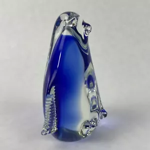 Art Glass Penguin Paperweight Cobalt Blue Sculpture Figurine - Picture 1 of 20