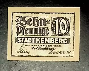 1918 Deutschland KEMBERG 10 Phennig Banknote / Notgeld - Bild 1 von 2