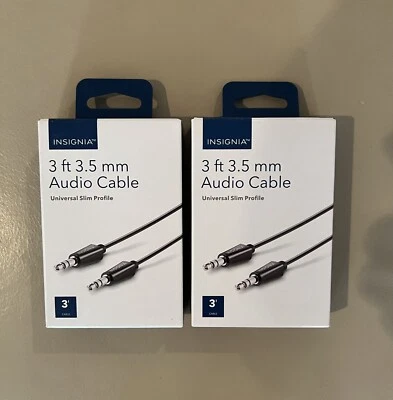 ¡¡PACK DE 2!! Cable de audio universal delgado Two Insignia 3 pies 3,5 mm perfil 18J22H Foto 1 de 3