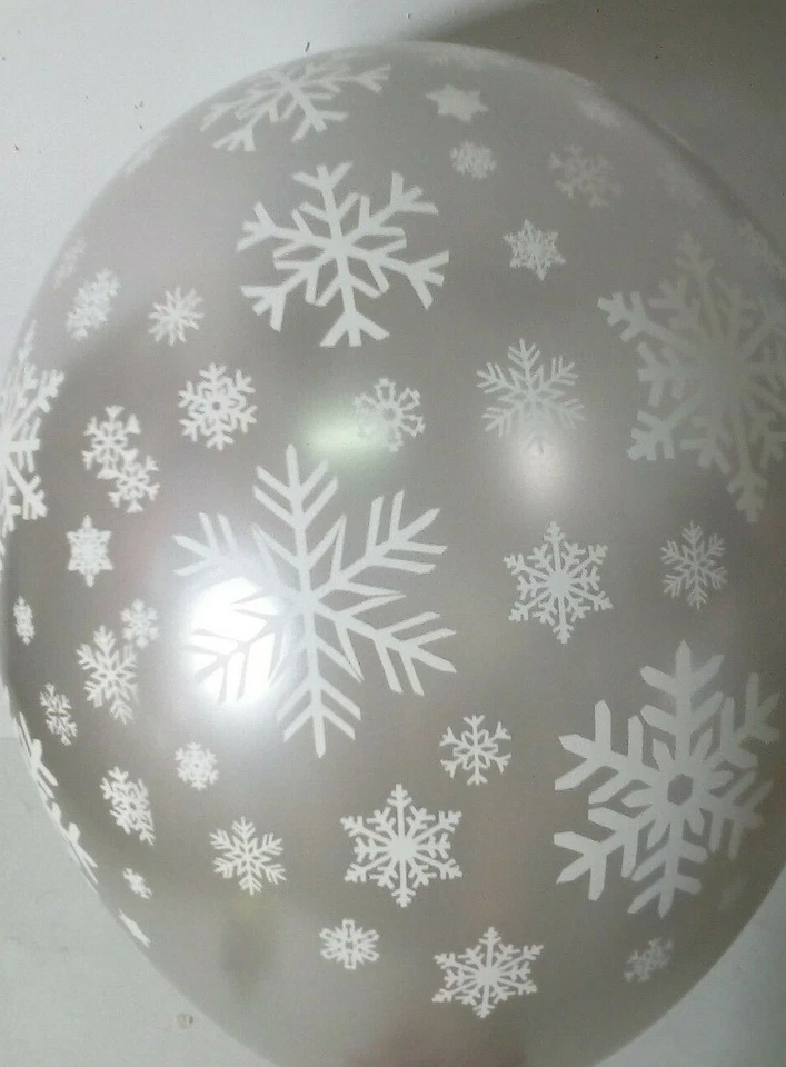 NATALE PALLONCINI ARGENTO FIOCCO DI NEVE 12 POLLICI 30cm diam 10 Pz. Festa Party - Immagine 1 di 1