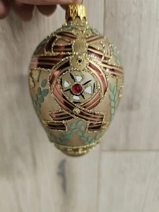 St. George Egg, green/gold Christmas Ornament w/ Box. S4 - Picture 1 of 5