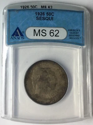 1926 50C Sesqui Commemorative Silver Half Dollar ANACS MS62 # - Image 1 of 4