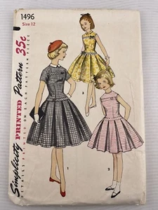 Dress Fit Flare Pleated Simplicity Sewing Pattern 1496 Girls 12 VTG 50's - Picture 1 of 3
