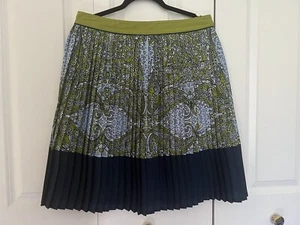 Lands End Pleated Skirt Green Navy Blue - Woman Size 8 Waist 32” X Length 22” - Picture 1 of 6