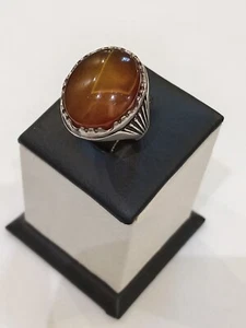 Men's silver 925 Ring Natural Yemen agate,Aqeeq,خاتم فضه عقيق مشمشي صياغة يدوية - Picture 1 of 10