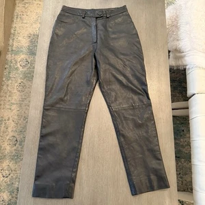 Vintage Harve Benard Holtzman Black Genuine Leather Pants Womens Size 10 Lined - Afbeelding 1 van 11