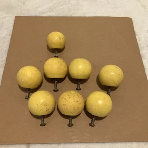 Set Lot 8 Vtg 70s Primary Color Round Wood Drawer Knobs Handles Pulls Yellow - Picture 1 of 5