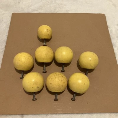 Set Lot 8 Vtg 70s Primary Color Round Wood Drawer Knobs Handles Pulls Yellow - Image 1 of 4