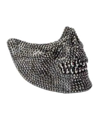 Skull Half Face Mouth Mask Rhinestones Halloween Costume Masquerade Mask - Image 1 of 4