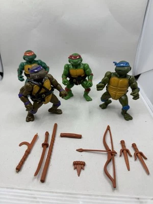 Lote de paquete de cabeza blanda TMNT 1988: Leo, Don, Raph & Mike con algunos accesorios *LEER Foto 1 de 4
