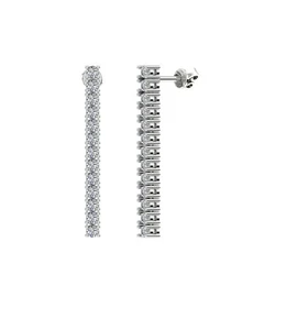 LAB GROWN Line Diamond Earrings - TW 2 Ct - 14K White Gold -Dangle E VVS - Picture 1 of 3