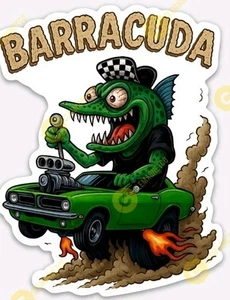 Muscle Car Cuda Sticker - Ratfink Style American Made Rat Fink Barracuda  - Picture 1 of 1
