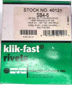 Marson 40121 SB4-66 1/8" Durchmesser Knopfkopf Niete 5/16-3/8 Griffbereich Stahl Stck 500 - Bild 1 von 1