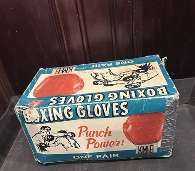 Vintage 70er Boxhandschuhe KM-8 rot weiß mit Originalkarton! Alt Verfärbt - Bild 1 von 4