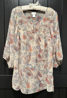 Motherhood Sheer Floral Boho Maternity Blouse - Peasant Sleeves - Women's Small - Image 1 of 4