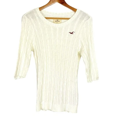 Suéter Hollister De Colección Para Mujer Talla M Tejido con Cable Bella Swan Manga 3/4 Ajustado Marfil Foto 1 de 4