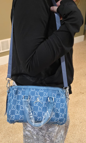 NWT Air Jordan Monogram Logo Jacquard Duffle 25L Bag Blue Denim