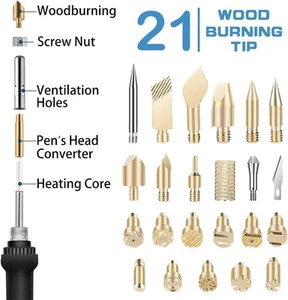 KIT PIROGRAFIA 37 PEZZI PER LEGNO PROFESSIONALE PENNA INCISIONE PUNTE REGOLABILE - Foto 1 di 6