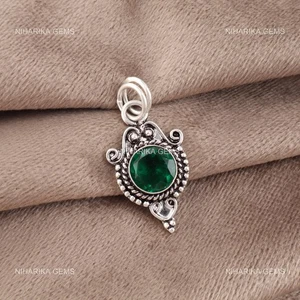 925 Argento Rotondo Laboratrio Verde Smeraldo Pietra Compleanno Matrimonio Boho - Foto 1 di 9