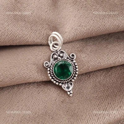 925 Argento Rotondo Laboratrio Verde Smeraldo Pietra Compleanno Matrimonio Boho - Immagine 1 di 4