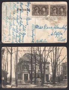 CANADA Staffa Ont PTH 1908 Split Ring on Picton Postcard, Pair of ½c Quebec - Picture 1 of 3