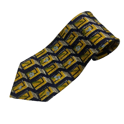 Ermenegildo Zegna Tie Men's Gold/Blue Geometric Silk Necktie Handmade In Italy - Image 1 of 4