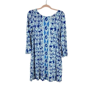 LILLY PULITZER womens M Ophelia Get Trunky blue white elephant 3/4 sleeve dress - Bild 1 von 5