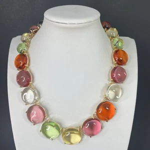 Gripoix Style Riviere Necklace Choker Pink Green Gumdrop Cabochon Gold Tone - Picture 1 of 9