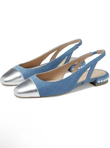 STUART WEITZMAN Womens Pearl Genuine Calf Hair Slingback Denim Flats Shoes Sz 9B - Picture 1 of 16