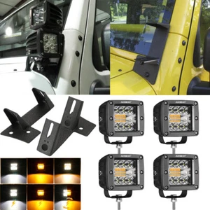 Cápsulas de cubo LED de 3 pulgadas AUXBEAM 4 piezas + soporte de pilar A para Jeep Wrangler JK 07-18 - Imagen 1 de 12