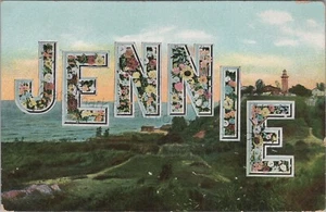 Jennie - name in big colorful floral letters, unique vintage Postcard, 1909 - Picture 1 of 2