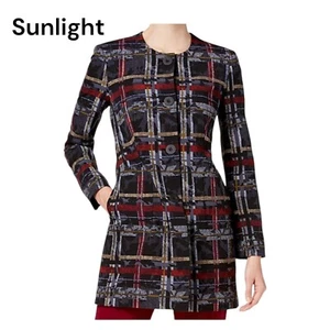 Nine West Womens Plaid Button-Up Coat Size 12 Black/Red/Yellow  - Picture 1 of 12