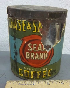 Vintage Chase & Sanborn Siegel Marke Papieretikett Stahlschnitt Kaffeedose, leer - Bild 1 von 7
