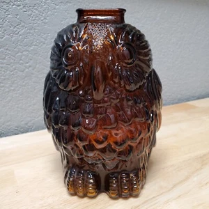 Vintage Wise Old Owl Glass Bank Amber Brown 6 1/4" x 5" Bird Piggy - Picture 1 of 6