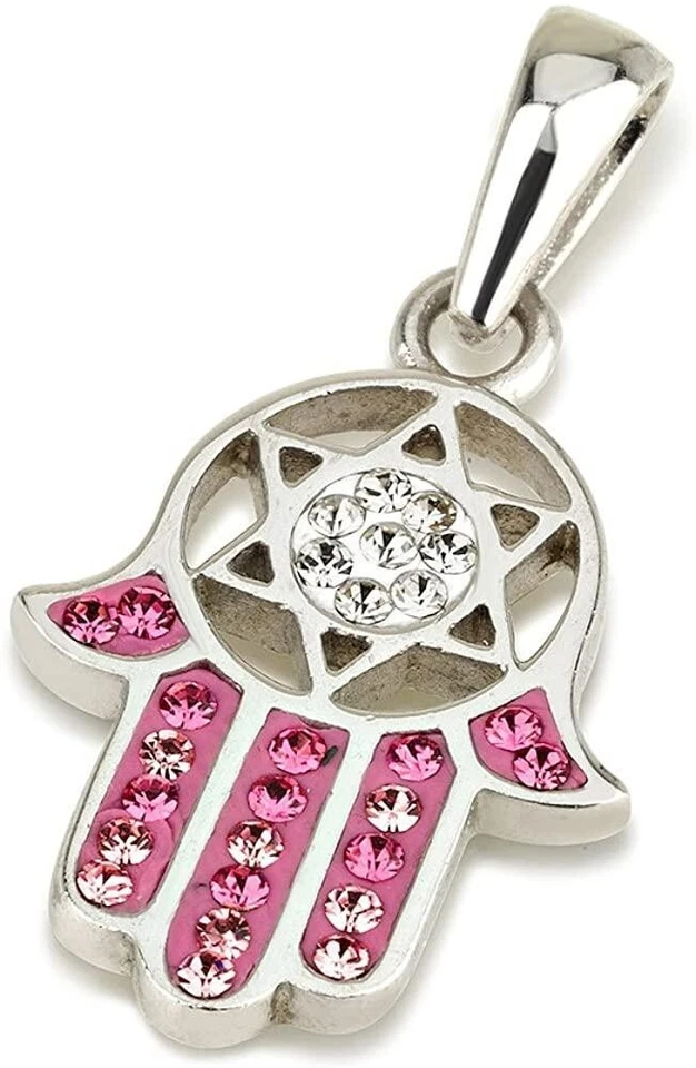 Ciondolo Hamsa in argento sterling con pietre preziose cristalli magen david ... - Immagine 1 di 1