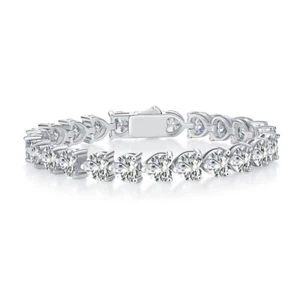 24CT VVS1 Heart Cut Moissanite Bracelet 14K White Gold Plated Pass Diamond Test - Picture 1 of 11
