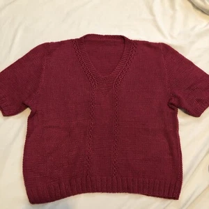 Vintage Handknit Sweater Ladies Pink Short Sleeves Size L - Picture 1 of 7