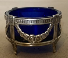 FODERA IN VETRO BLU STILE IMPERO ARGENTO STERLING 925 ANTICA CANTINA SALE