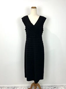 Laura K Womens Dress Black V Neck Pleated Pencil Midi Stretch Evening Formal 14 - Picture 1 of 10