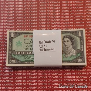 Lot Of 100 1967 Bank Of Canada $1 Dollar Bills - Uncirculated #coinsofcanada - Picture 1 of 8