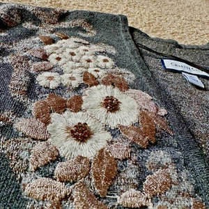 CHARTER CLUB Open Cardigan Womens XL Gray Cottagecore Embroidered Girly Floral - Picture 1 of 11