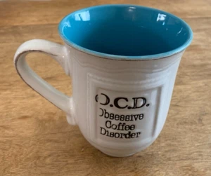 Taza de café taza TOC trastorno obsesivo del café blanco azul interior - Imagen 1 de 2