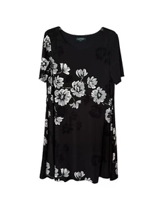Lauren Ralph Women’s Sz 12 Black Floral Printed Short Sleeve Shift Dress - Picture 1 of 7
