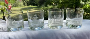 Set Of 4 Houze Art Nautical Ship Clipper Maritime Whiskey Rocks Glasses - Picture 1 of 9