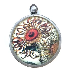 Pick Up Sticks Jewelry Pendant Sunflower Collage Red Orange Framed Image Glass - Picture 1 of 9
