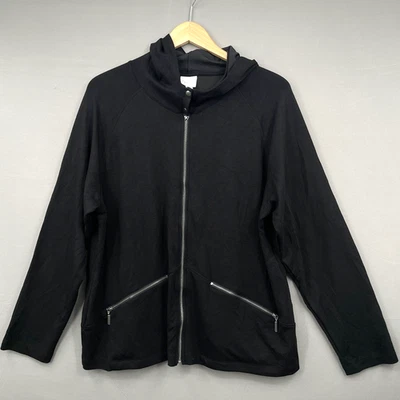 Chico's Weekends Jacket Size 3 Solid Black Lightweight Vented Full Zip Pockets - Image 1 of 4