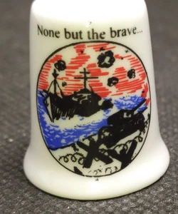 BERKSIRE ENGLAND PORCELAIN THIMBLE - NONE BUT THE BRAVE - Picture 1 of 3