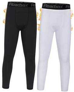  Boys Thermal Pants, 2 Pack Kids Fleece Lined Leggings, Medium Black+white - Picture 1 of 6