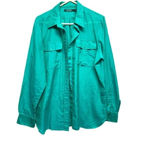 Lauren Ralph Lauren Green Silk Blend Utility Shirt L Old Money Resort Cruise - Picture 1 of 11